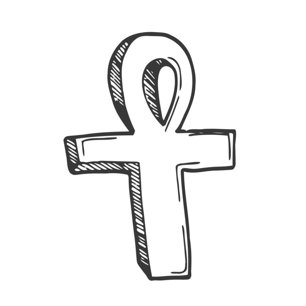 Christian easter cross vector doodle. Line sketch