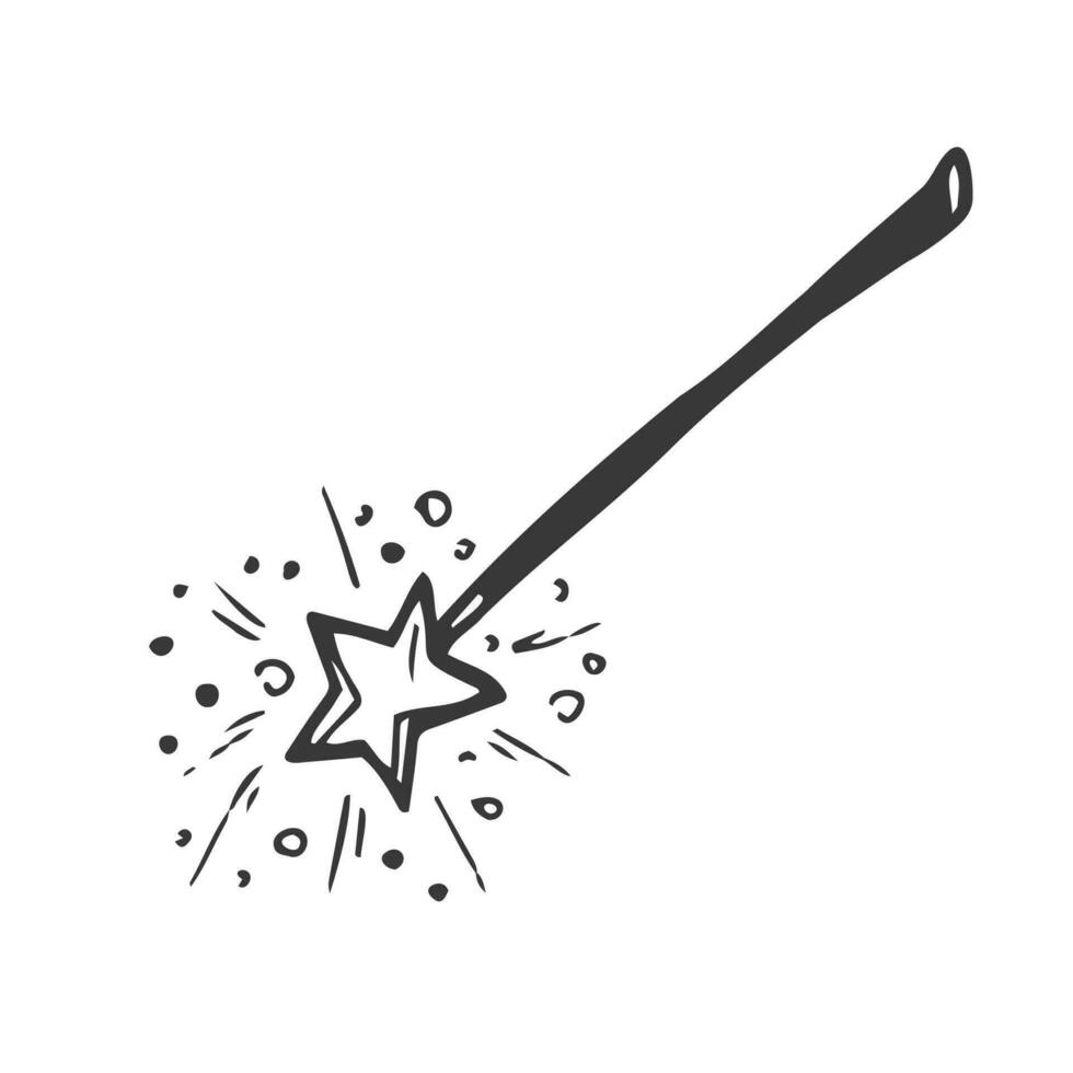 Hand Drawn magic wand doodle. Sketch style icon. Decoration element. Isolated on white background. Flat design. Vector illustration.