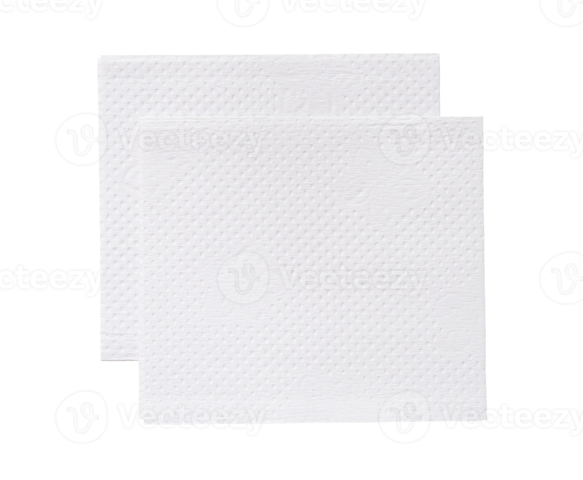 Top view of two folded pieces of white tissue paper or napkin in stack isolated with clipping path in png file format