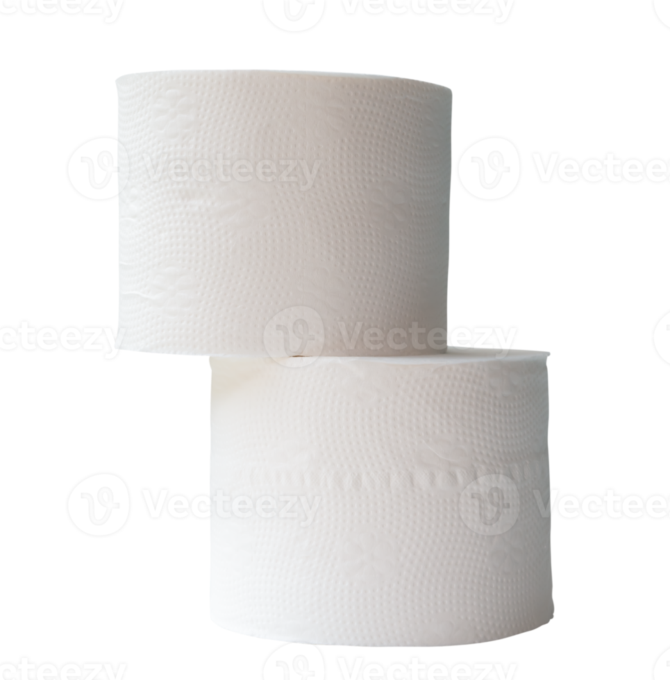 Two rolls of white tissue paper or napkin is stack isolated with clipping path in png file format