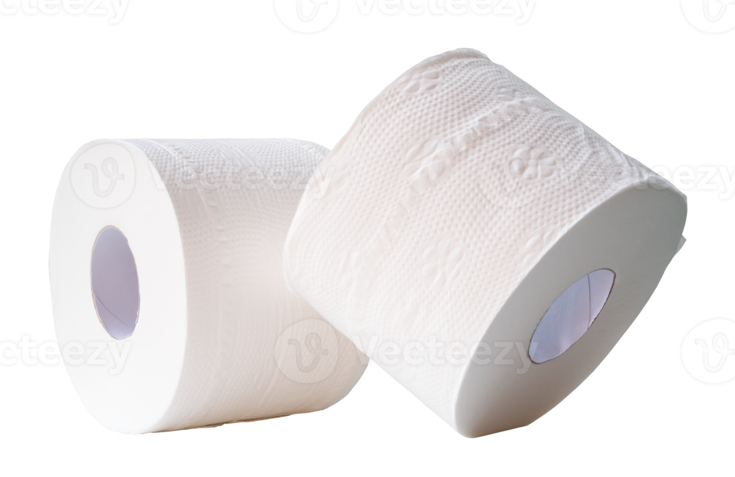 Two rolls of white tissue paper or napkin is stack isolated with clipping path in png file format.