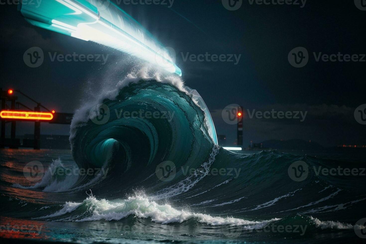 Neon Waves A Mesmerizing Blend of Light and Motion. AI Generated. photo