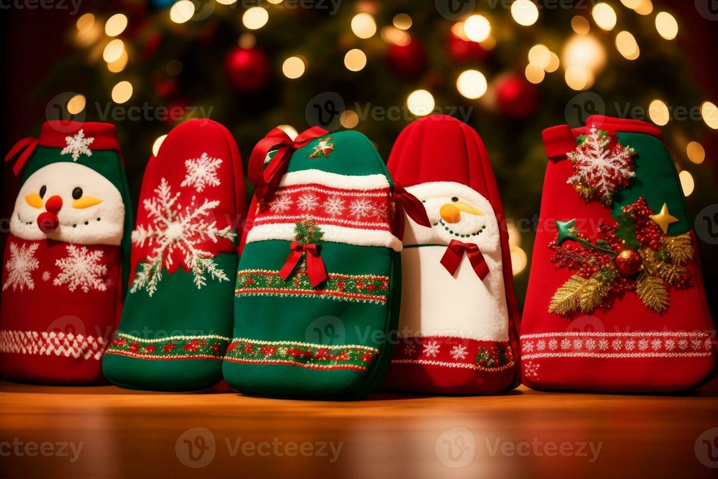 Festive Hand Protection Christmas Themed Oven Mitts for a Stylish Holiday Kitchen. AI Generated. photo