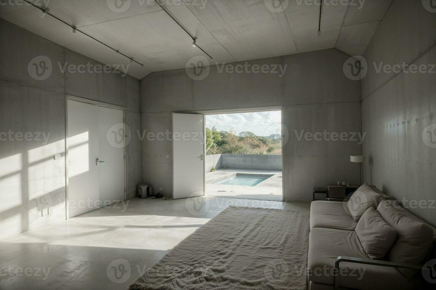 Minimalist Concrete Architecture Modern Room with a Concrete Roof. AI Generated. photo