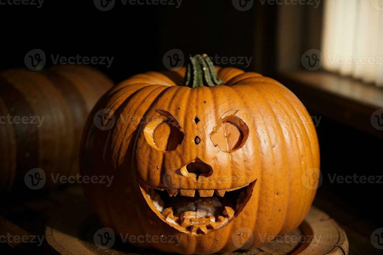 Captivating Carved Pumpkin A Masterpiece of Autumn. AI Generated. photo