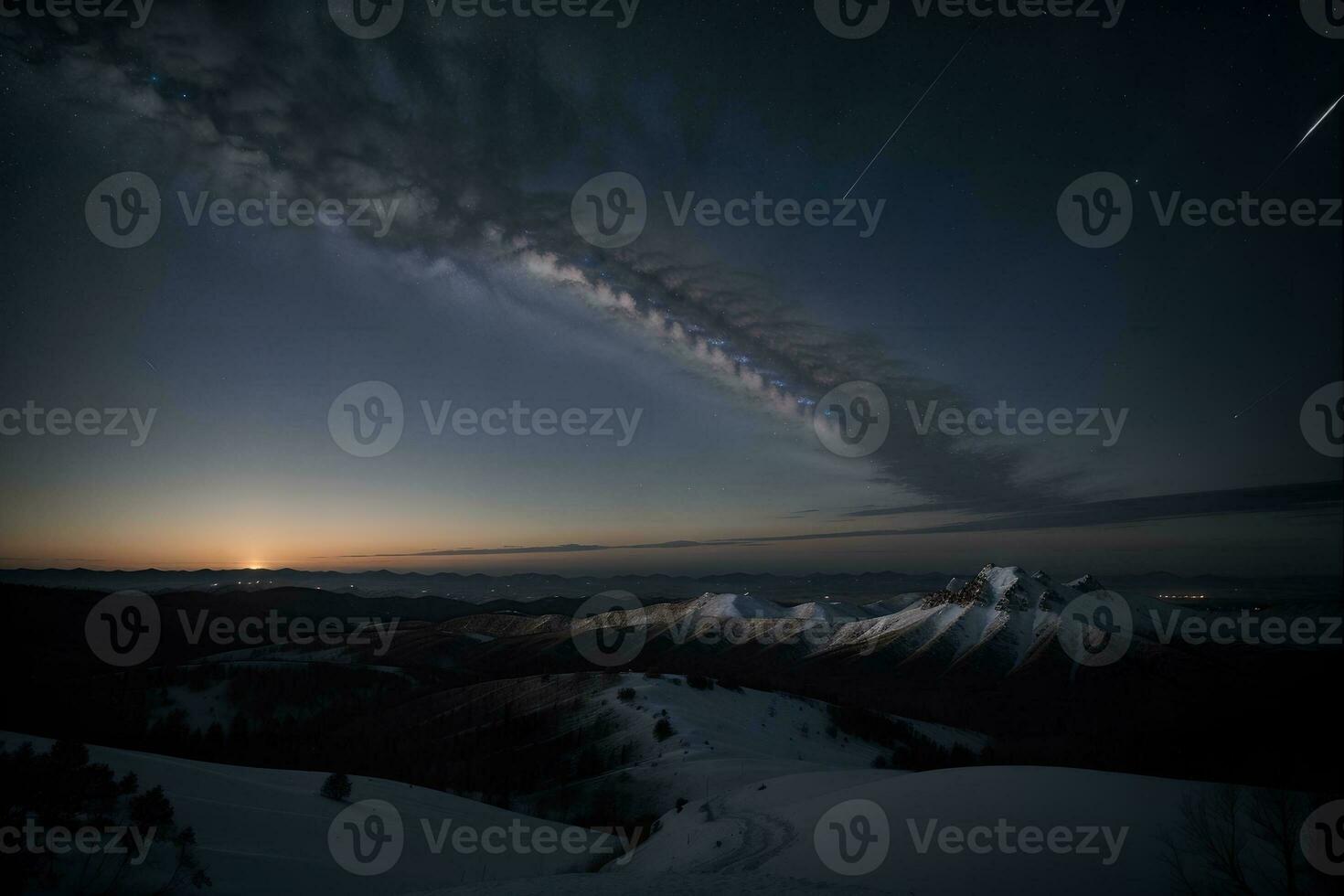 Clear Winter Sky A Celestial Symphony of Stars. AI Generated. photo