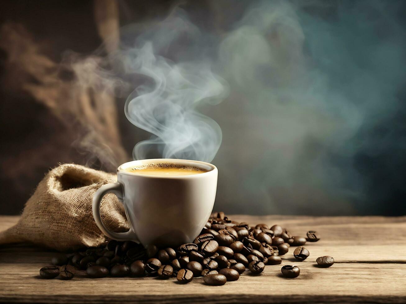 Cup of coffee with a pile of coffee beans. generative ai photo