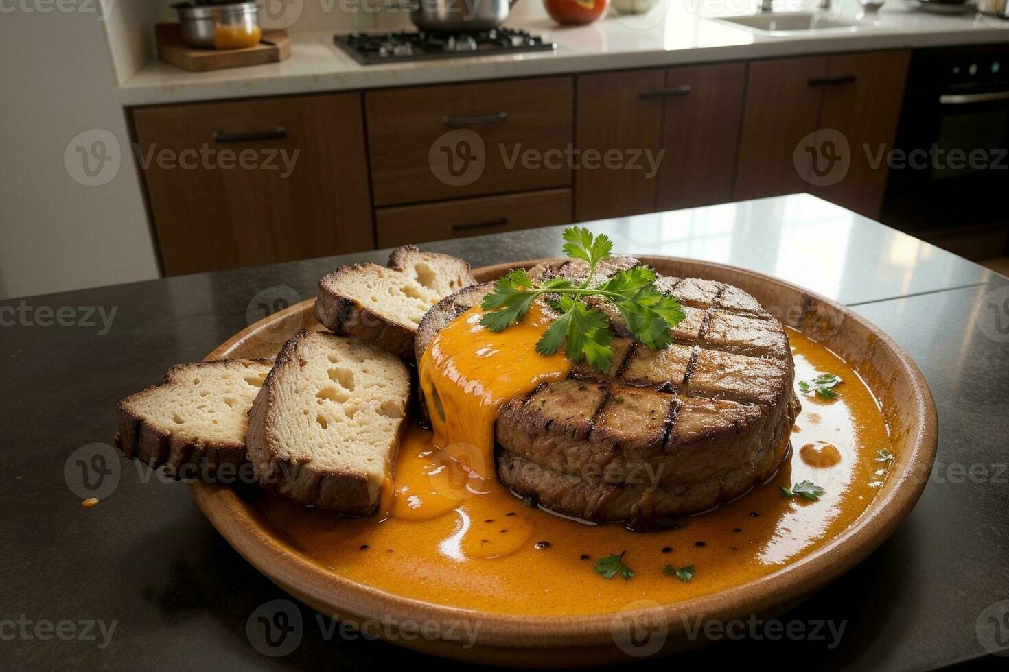 Agua en la boca filete con Derretido queso un sano cocina deleitar. ai generado. foto