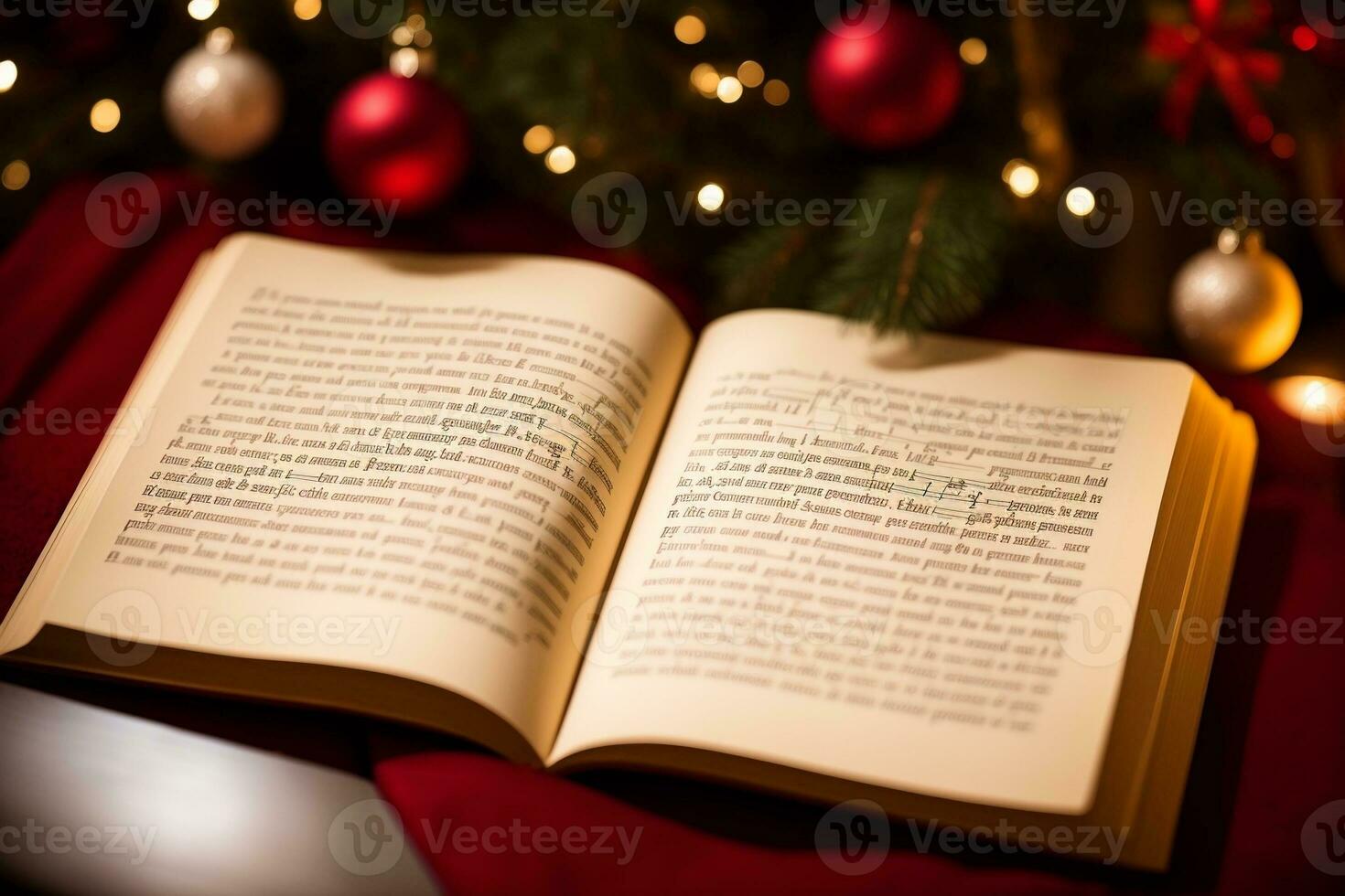 Vintage Christmas Carol Songbooks in Soft Lighting. AI Generated. photo