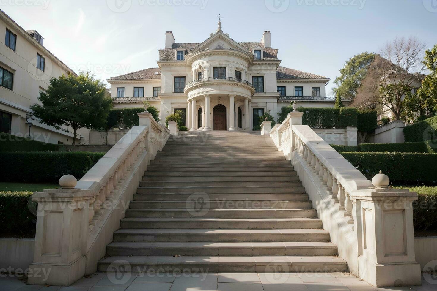 Timeless Elegance The Classic Stairway Design. AI Generated. photo