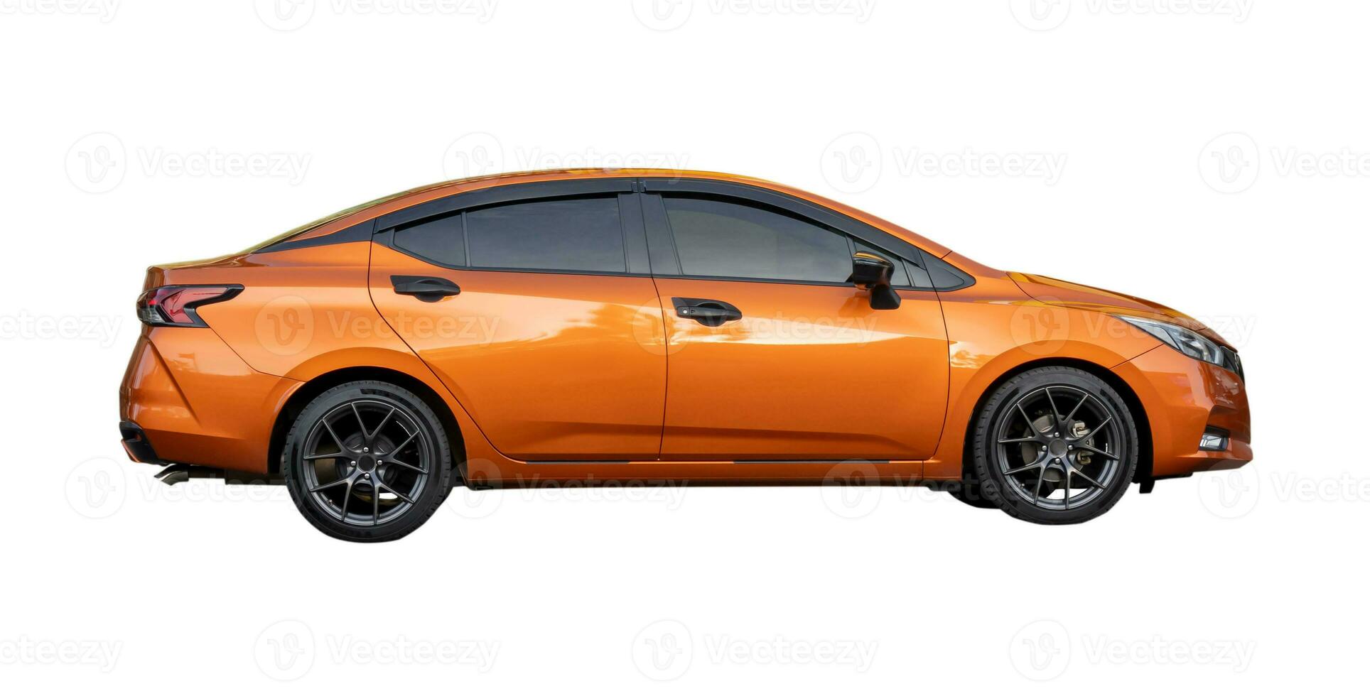 Luxurious beautiful orange sedan sportcar isolated on white background with clipping path photo