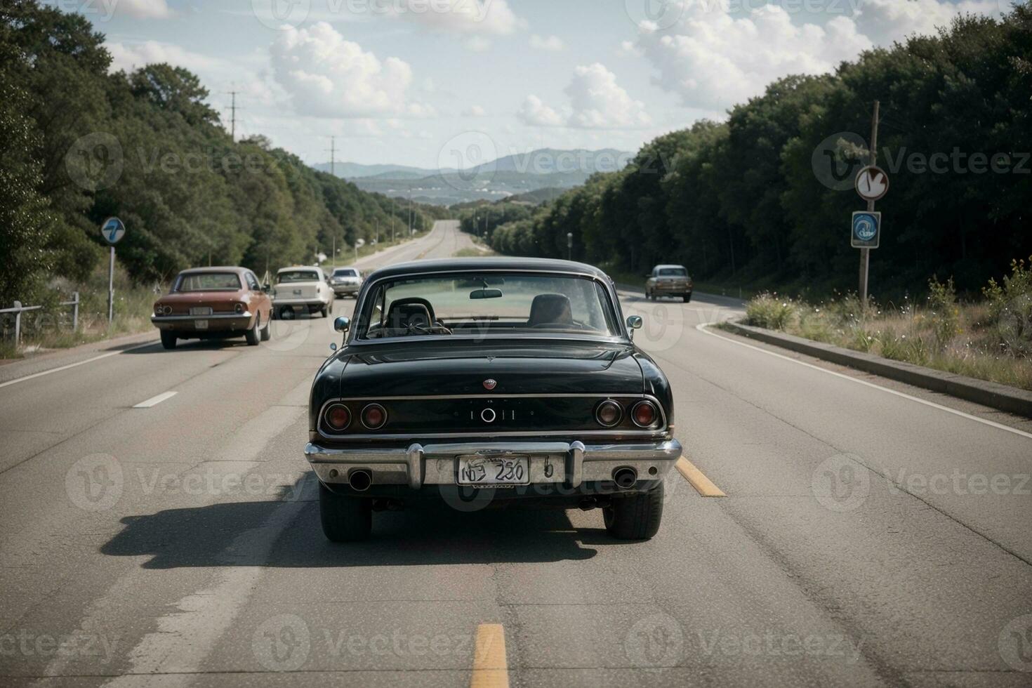 autopista viaje retro coche aventura. ai generado. foto