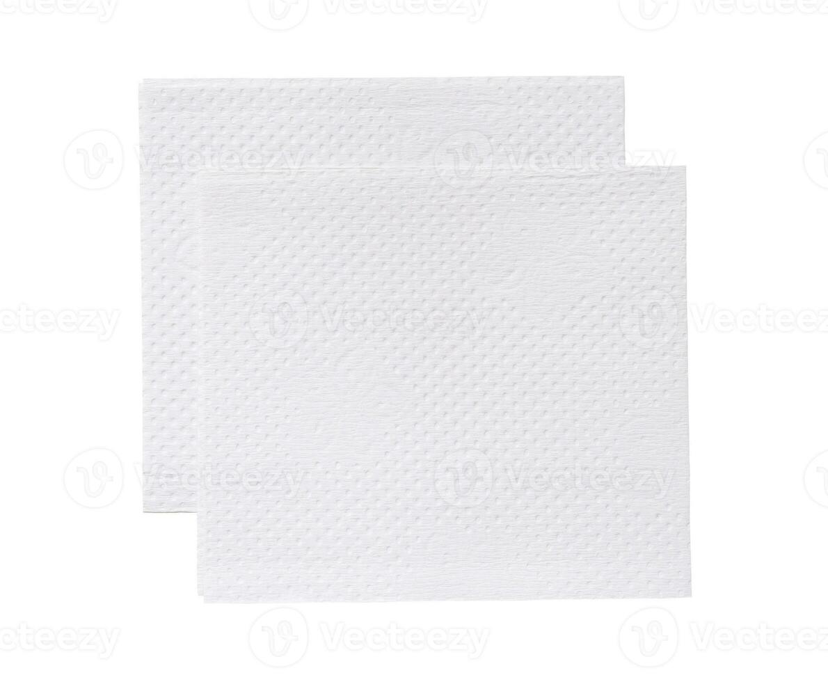 Top view of two folded pieces of white tissue paper or napkin in stack isolated on white background with clipping path. photo