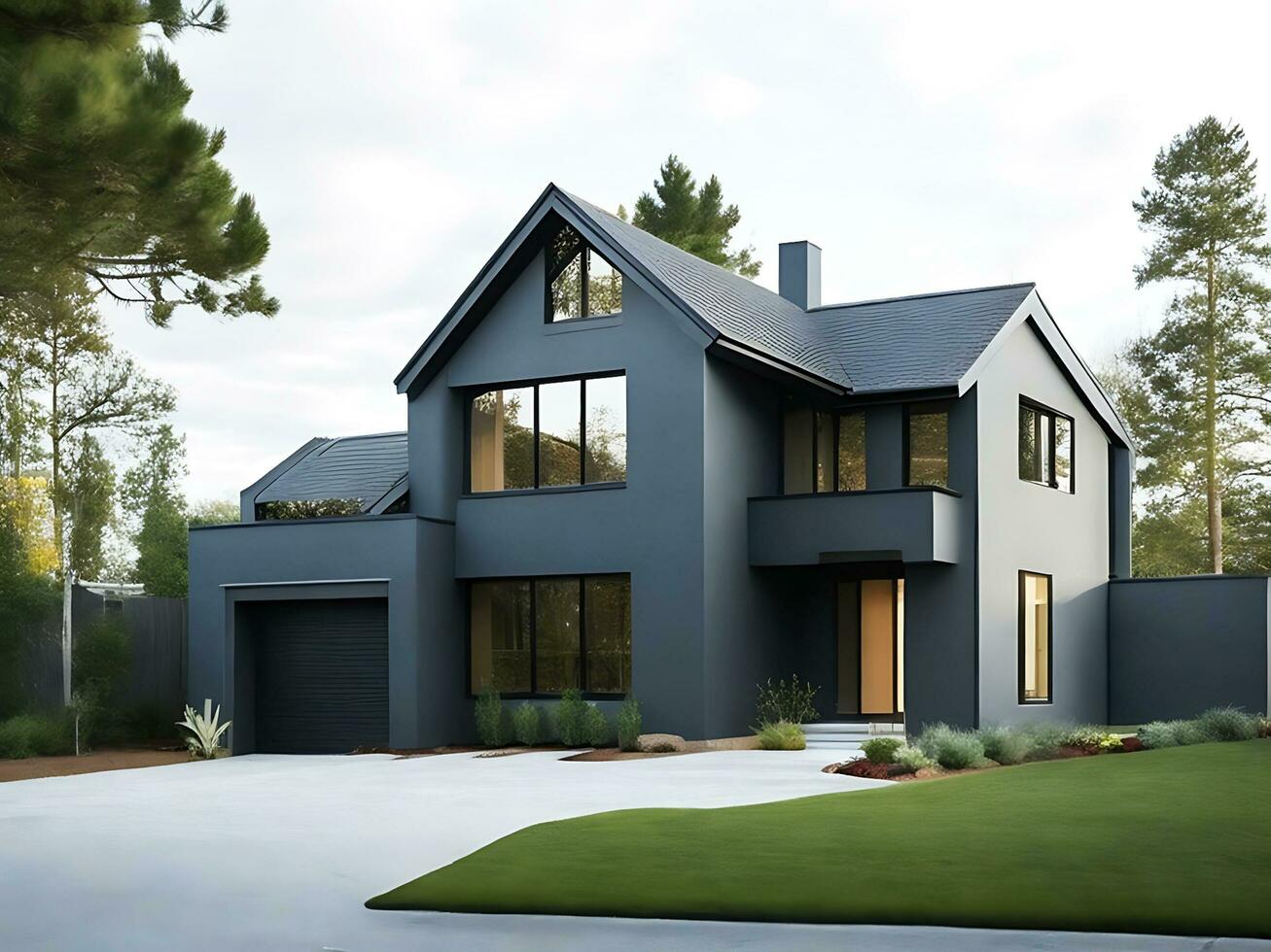 High grey house for large family with grey modern house exterior Ai generated photo