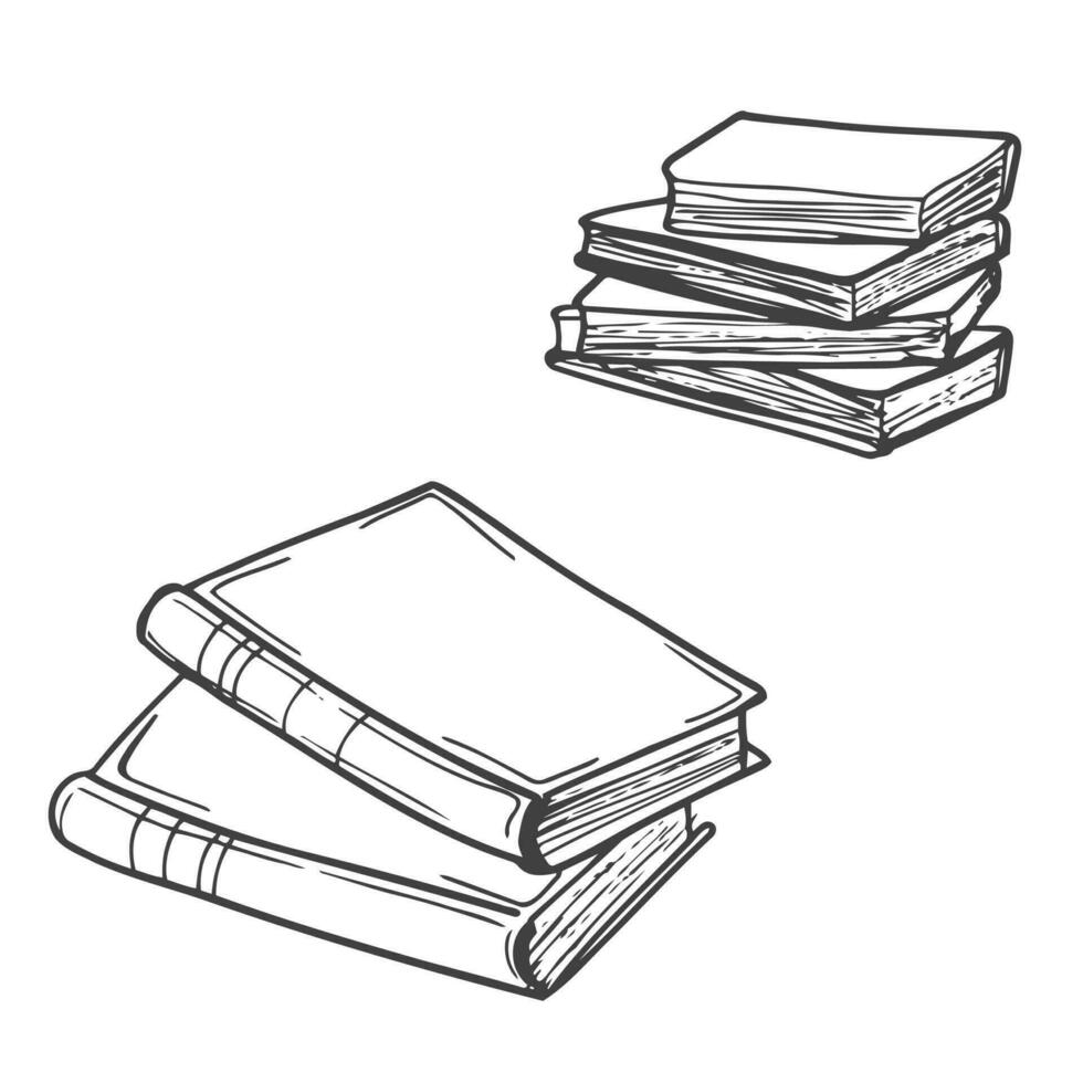 libros vector recopilación. pila de libros. mano dibujado ilustración en bosquejo estilo. biblioteca, libro tienda