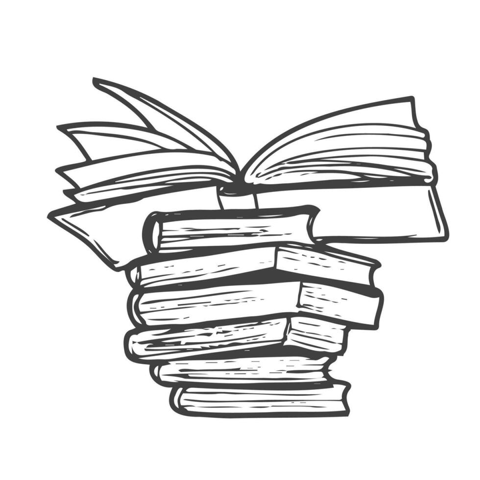 Hand Drawn Stack of Books. Vector illustration sketch