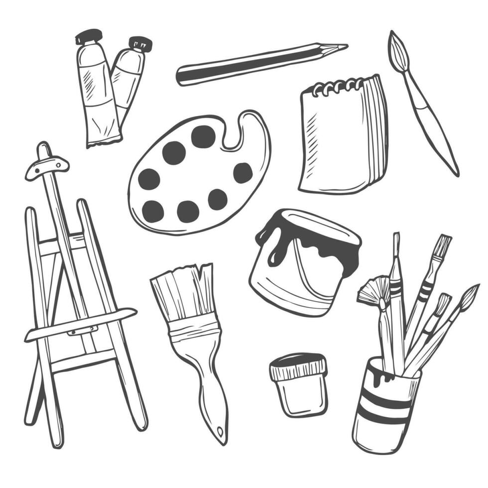 Drawing and painting tools hand drawn sketch Vector Image