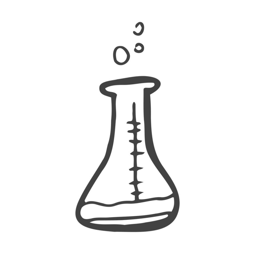 vector drawing in doodle style. chemical flasks, retorts. simple line drawing, sketch. theme back to school
