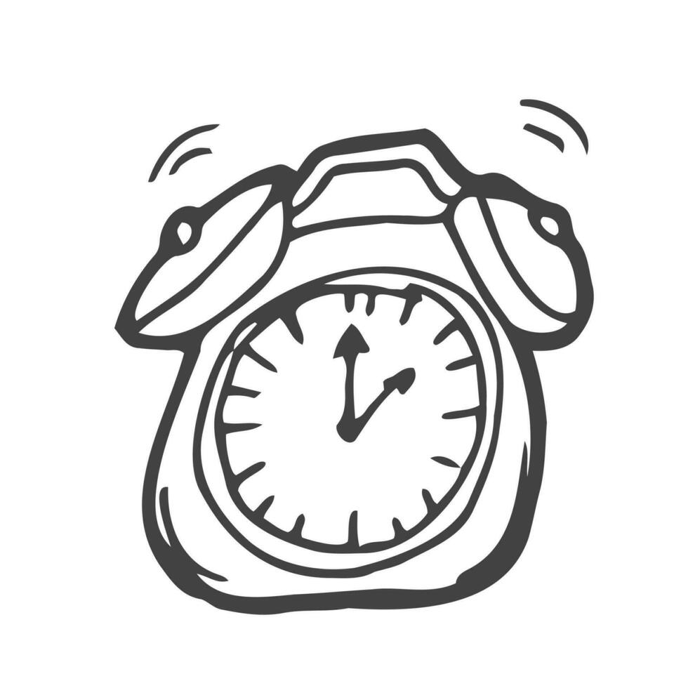 Vector alarm clock. Sketch contour doodle black white illustration. Line sketch