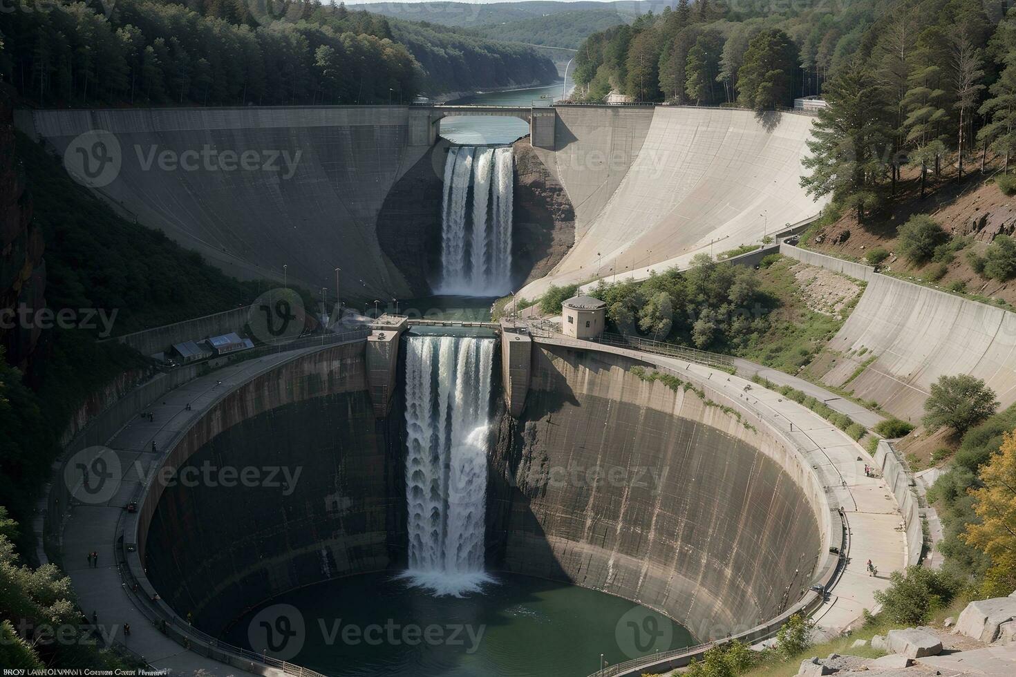 Power of Nature Awe Inspiring View of a Hydroelectric Dam. AI Generated. photo