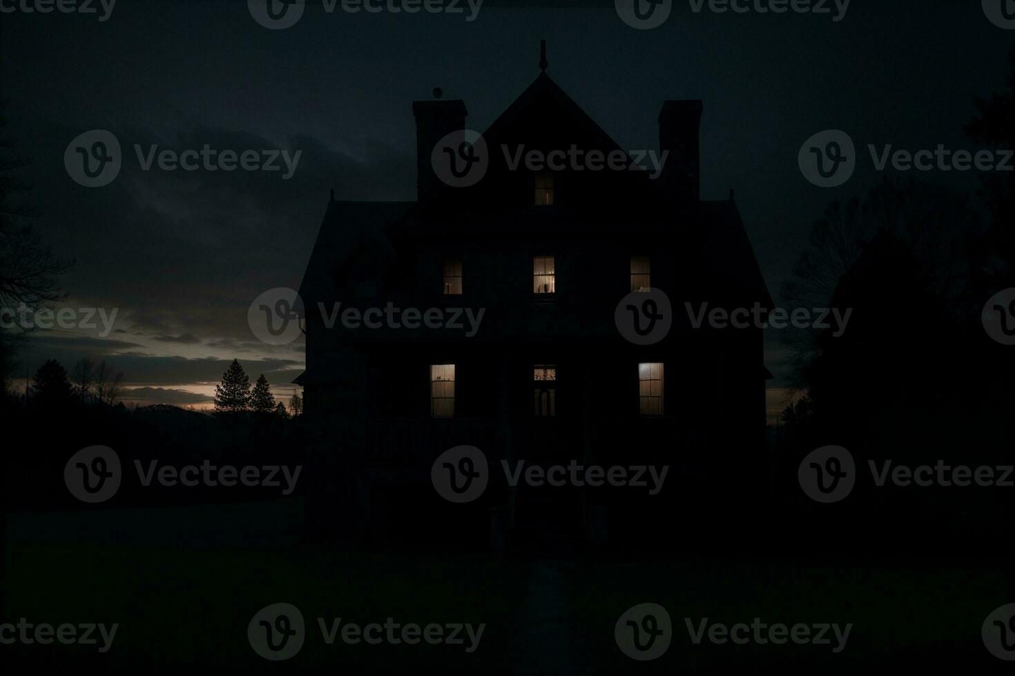 Haunted House Where Shadows Dance in the Night. AI Generated. photo