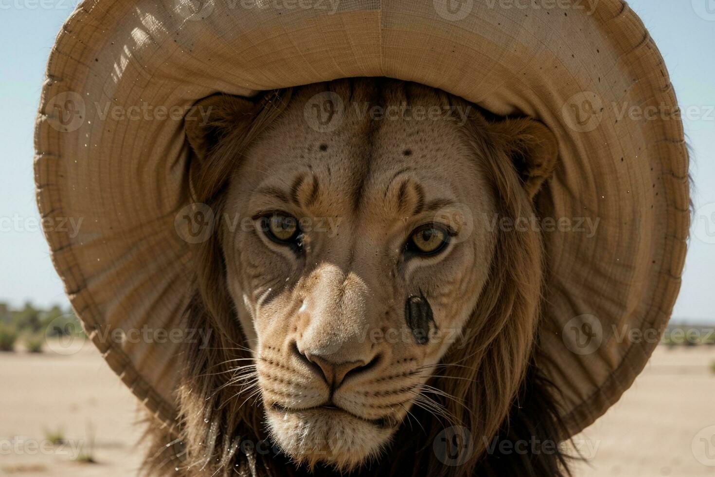 Majestic Lion in a Stylish Hat. AI Generated. photo