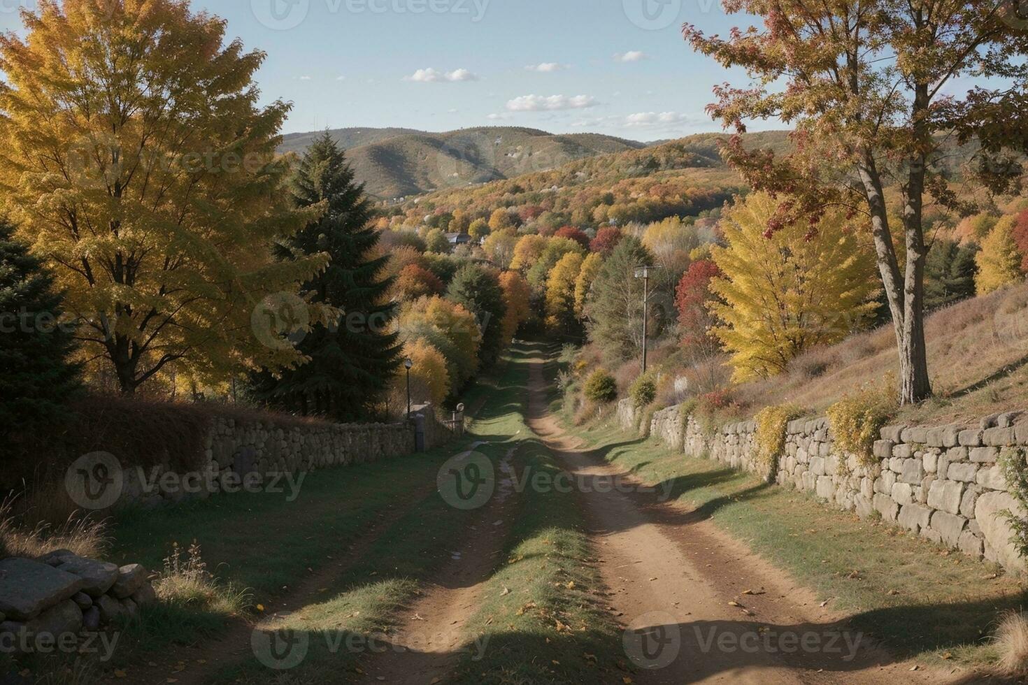 Nature s Palette A Captivating Fall Border. AI Generated. photo