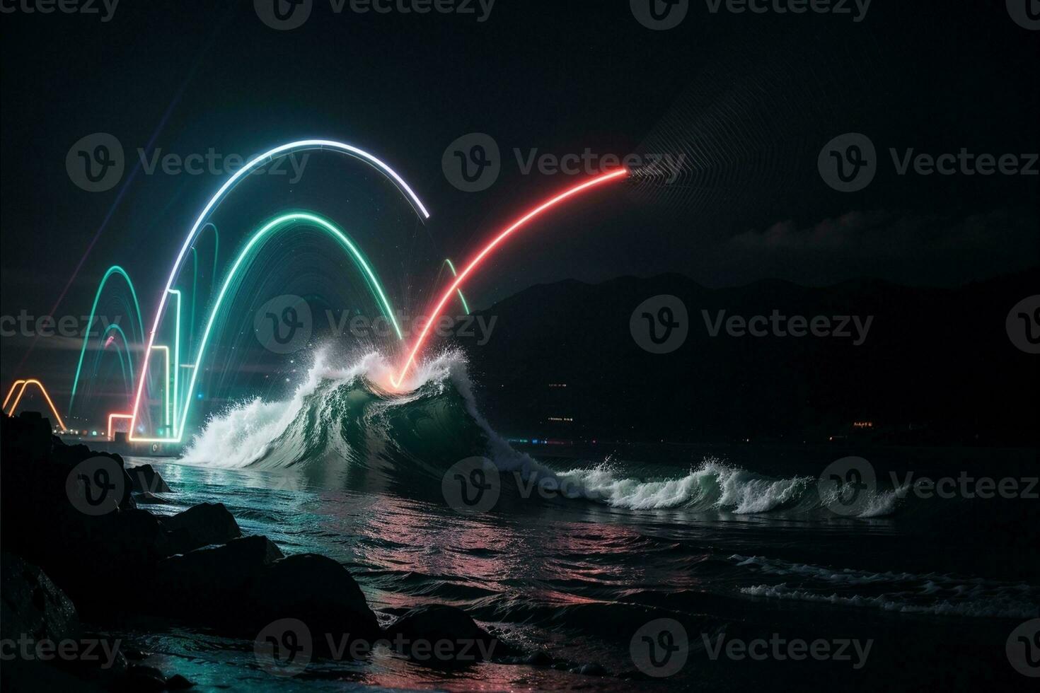 Neon Triangle A Captivating Play of Light and Motion. AI Generated. photo