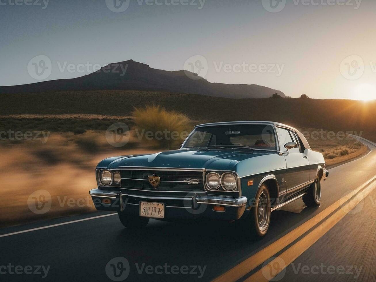 The Thrill of the Open Road A Dynamic Motor on a Road Trip. AI Generated. photo