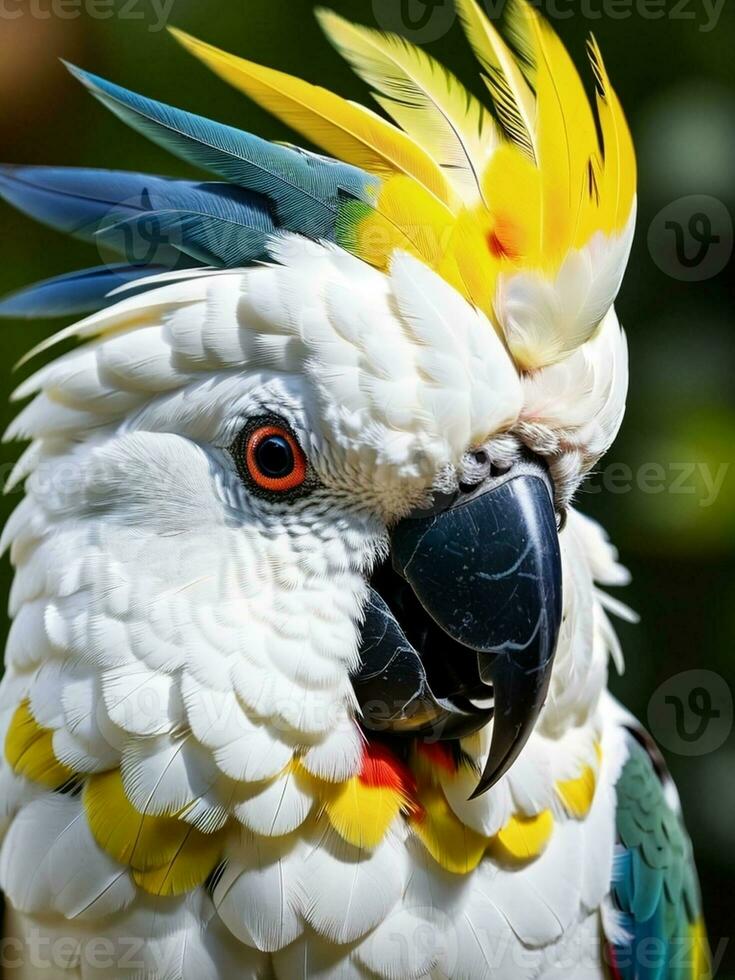 Vibrant Wildlife Close up of a Colorful Cockatoo. AI Generated. photo