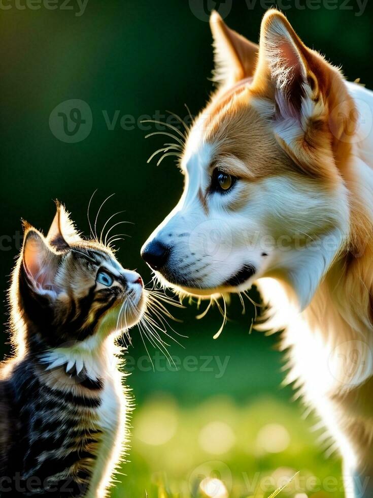 Playful Dog and Curious Kitten A Captivating Encounter. AI Generated. photo