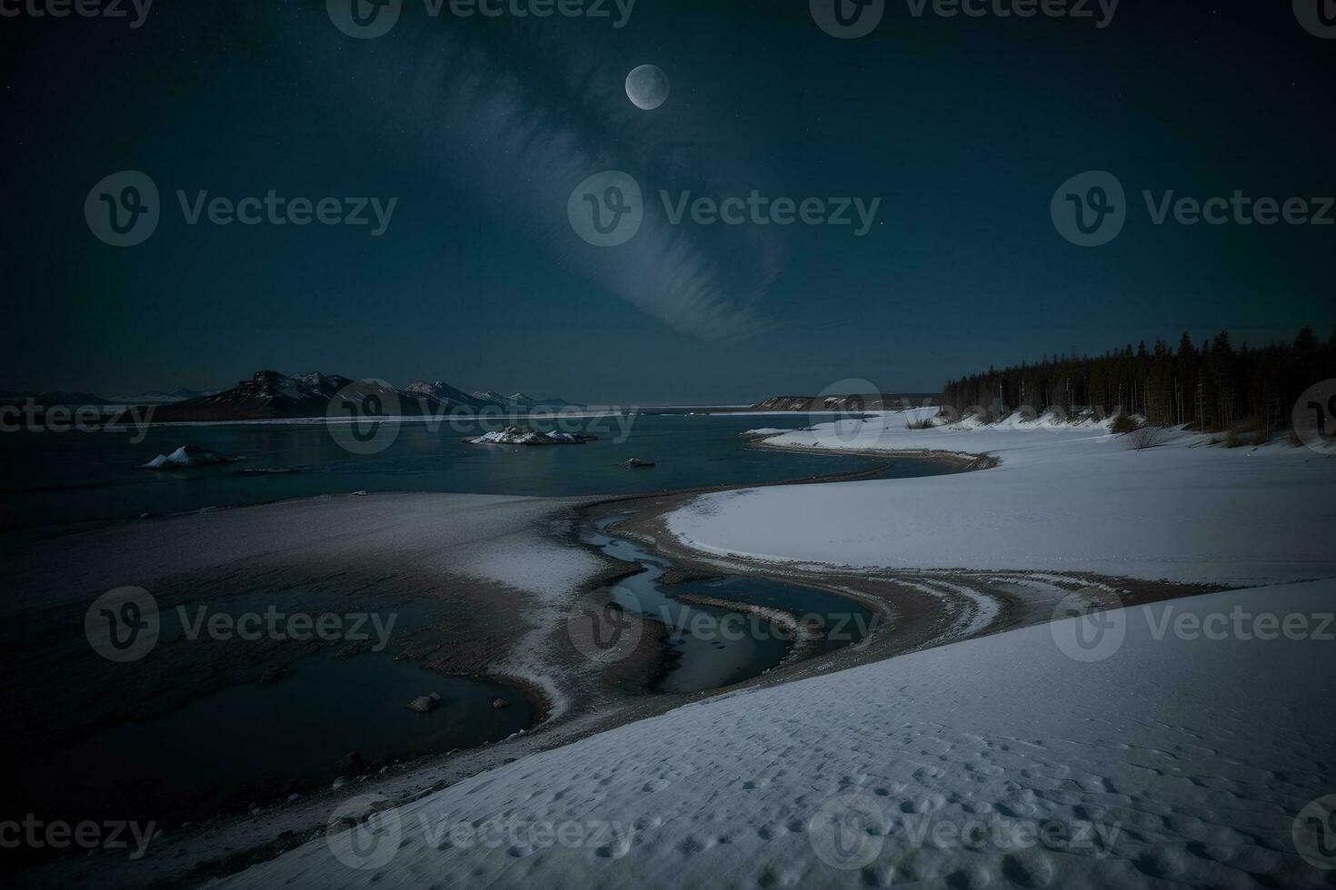 Enchanting Frozen Tundra Night Moonlit Beauty by Alex Petrov. AI Generated. photo