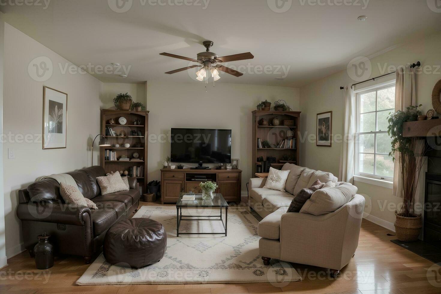 Warmth and Togetherness A Stunning Family Room Design. AI Generated. photo