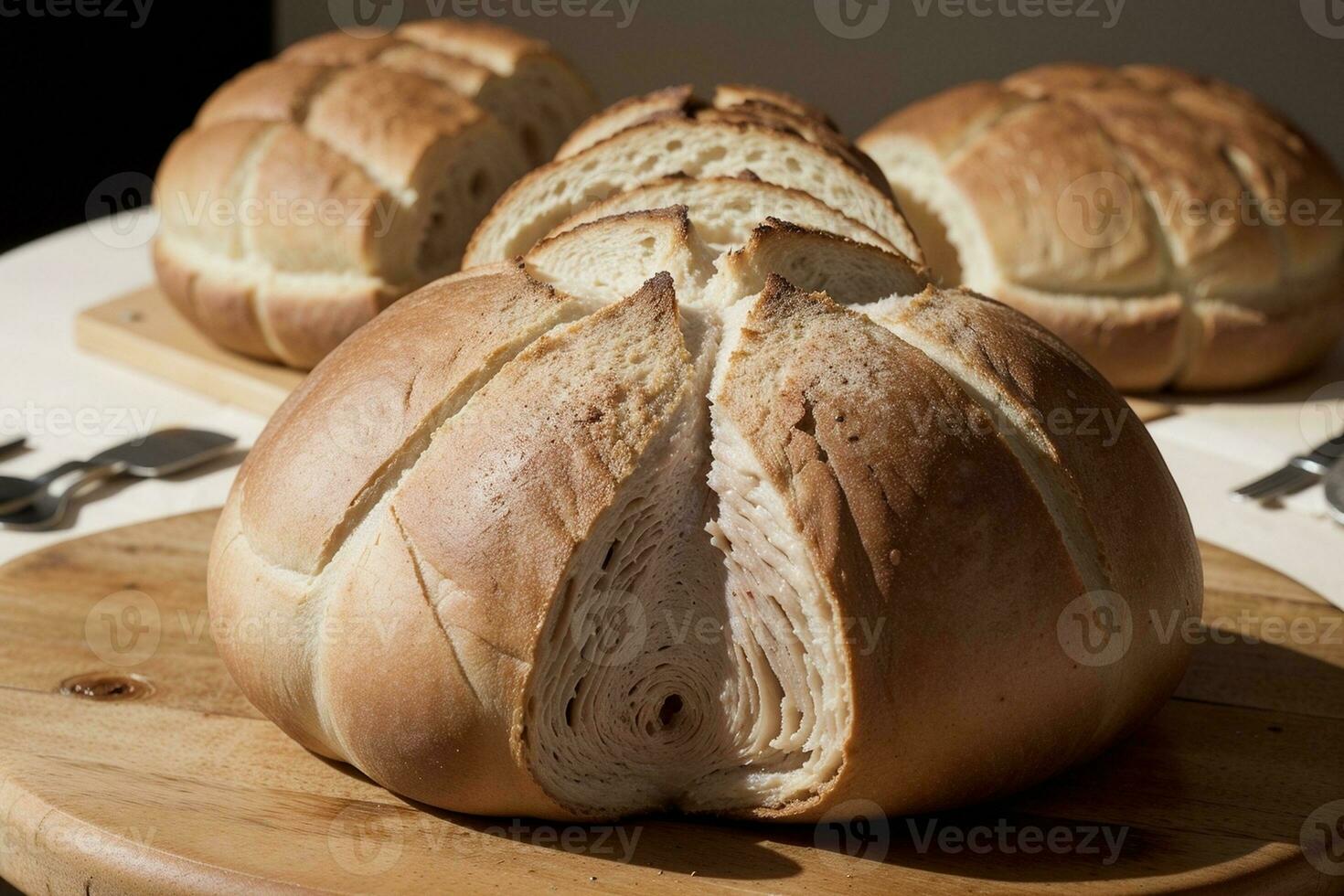 Savory Delights Mouthwatering Roast with Freshly Baked Bread. AI Generated. photo