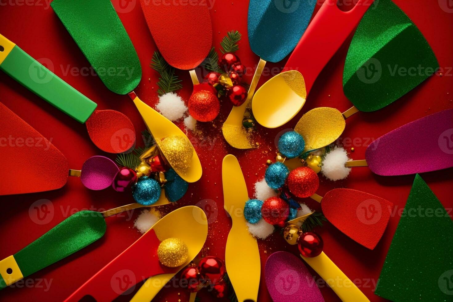 Festive Flipping Vibrant Holiday Themed Spatulas for Culinary Delights. AI Generated. photo