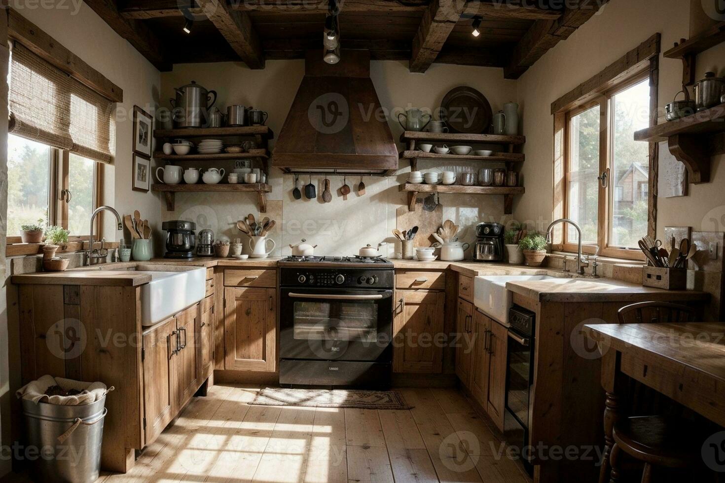 Rustic Kitchen Charm A Homely Culinary Haven. AI Generated. photo