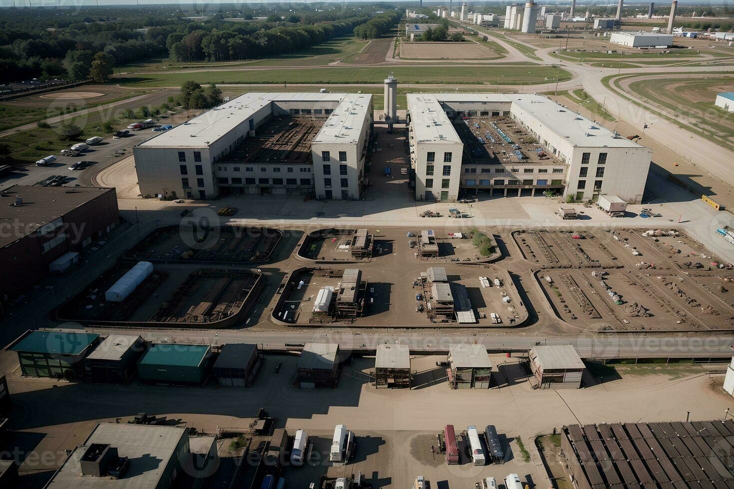Efficient Recycling Aerial View of a Plant in Action. AI Generated. photo