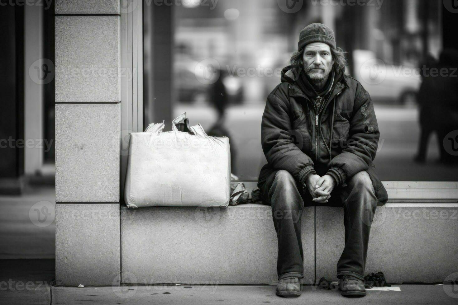 Homeless Showing Seeking Human Kindness Sign On Cardboard. Generative AI photo