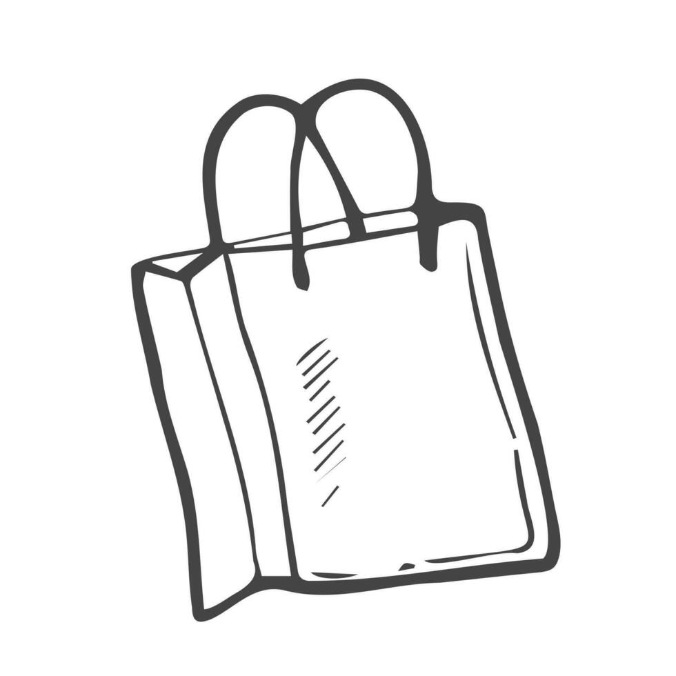 Shopping bag hand drawn outline doodle icon. Mall sales, buy in store, gift pack, market and consumerism concept. Vector sketch illustration for print, web, mobile and infographics, white background