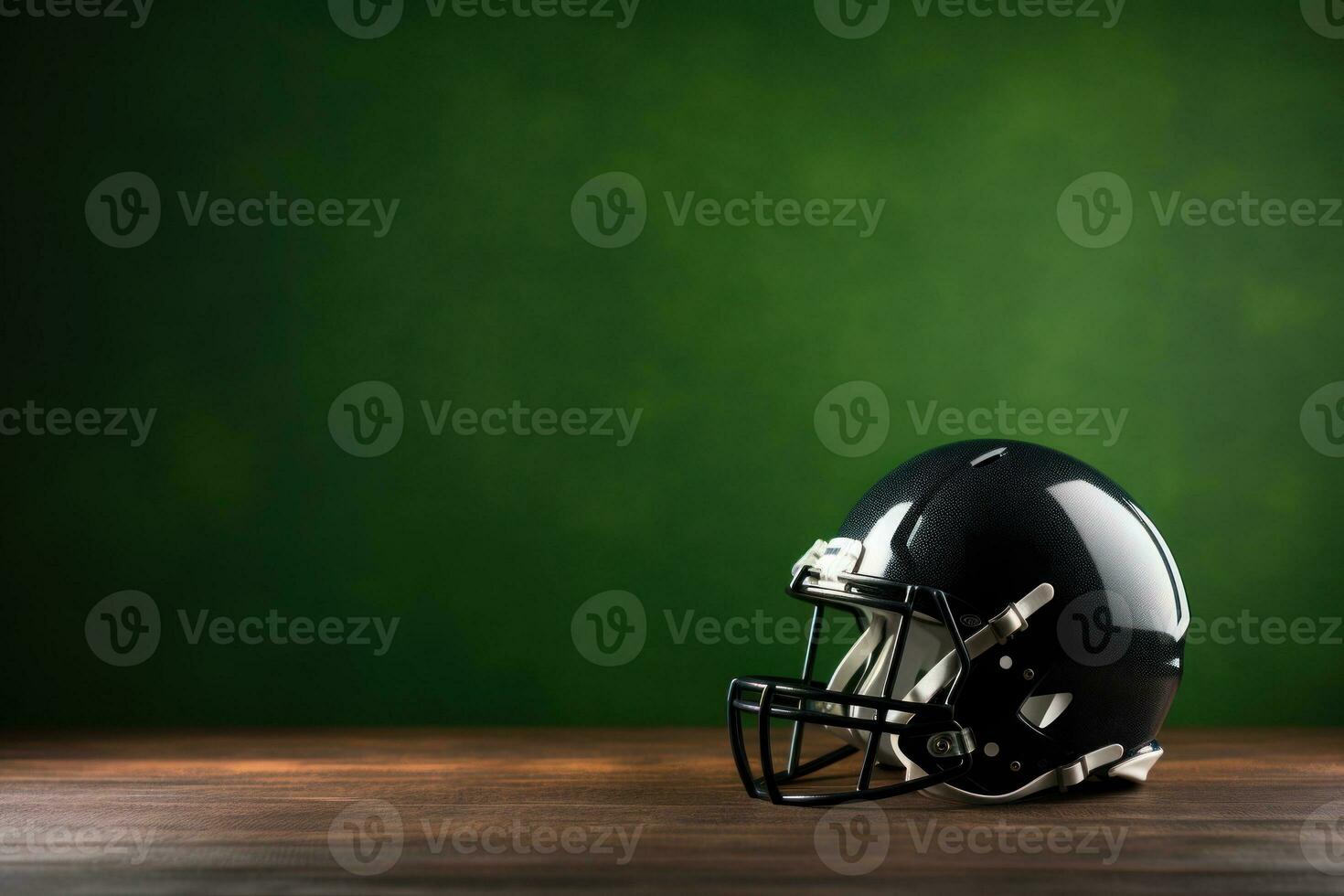 Minimalist photo of an American football helmet, artificial grass background. Generative AI