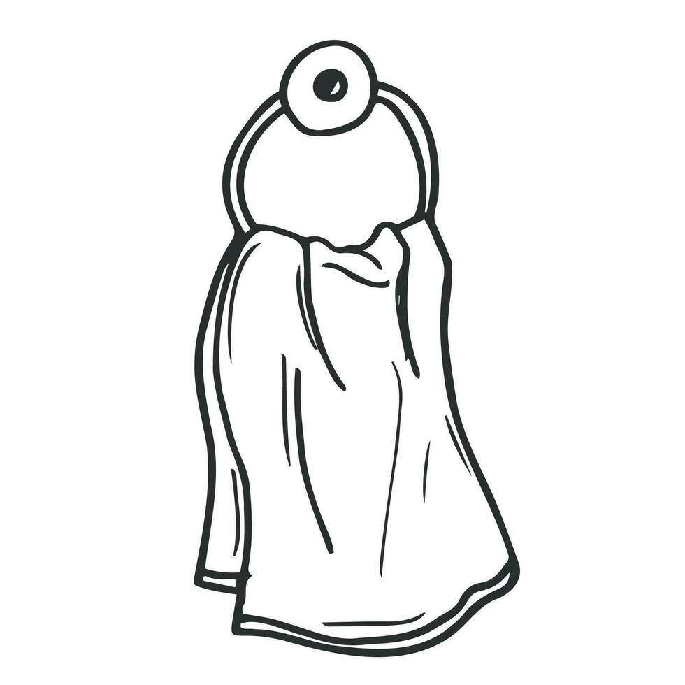 hanging towel in bathroom in vector. cartoon vector and illustration, black and white, hand drawn, sketch style, isolated on white background.