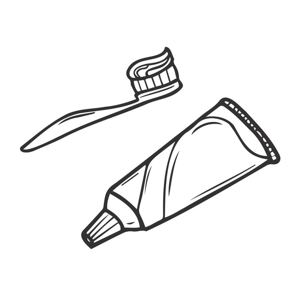 Teeth cleaning set. Instruments for oral hygiene. Hand-drawn illustration converted to vectors. toothbrush and toothpaste vector sketch