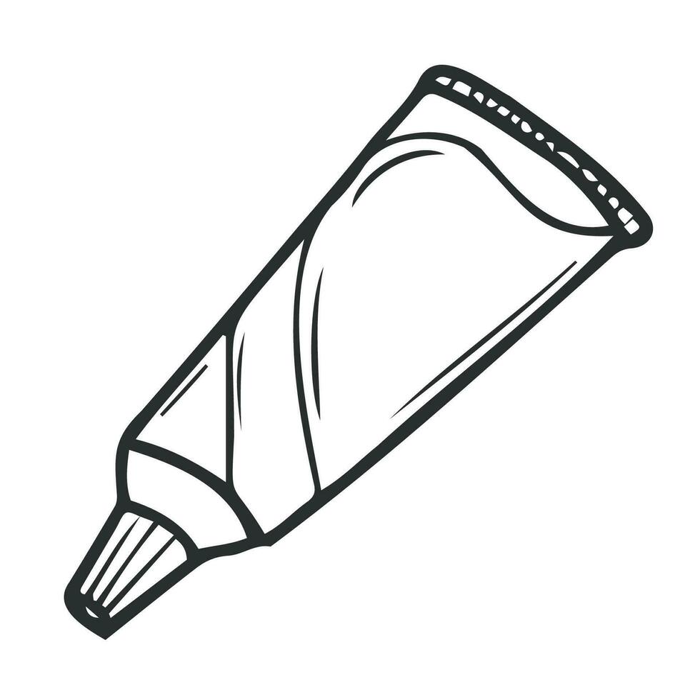 tubo de pasta dental aislado en blanco antecedentes. oral higiene. vector dibujado a mano ilustración en garabatear estilo.