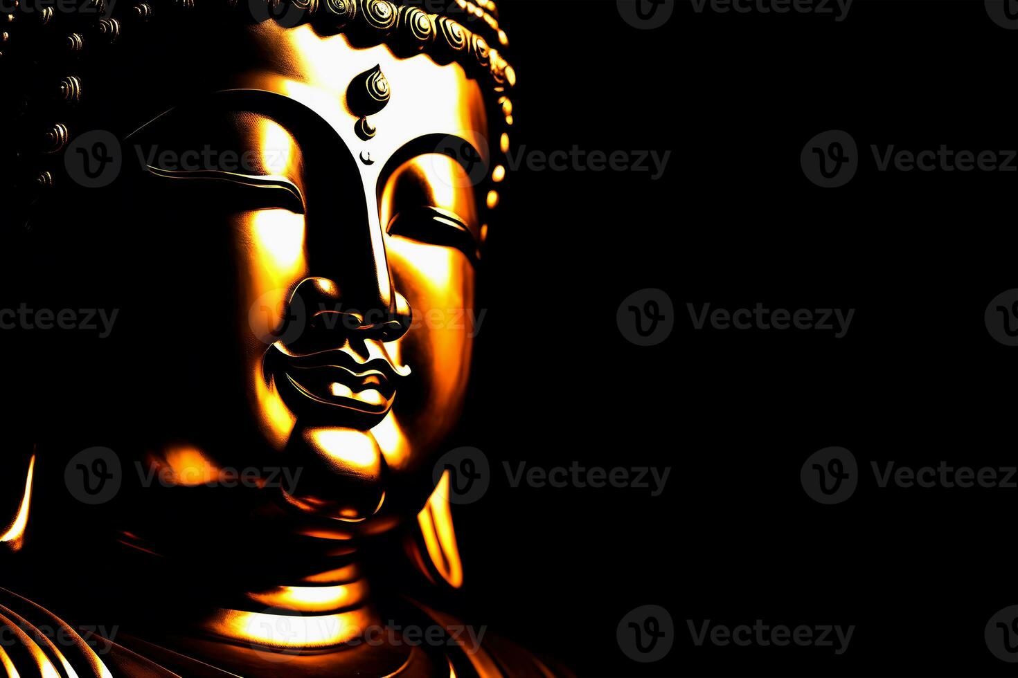 Buddha statue on black background. AI Generative photo