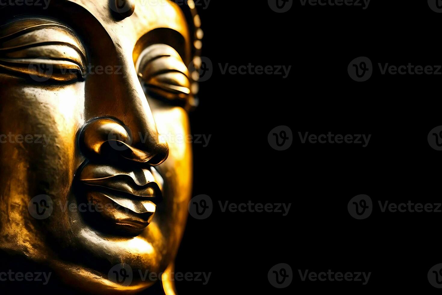 Buddha statue on black background. AI Generative photo