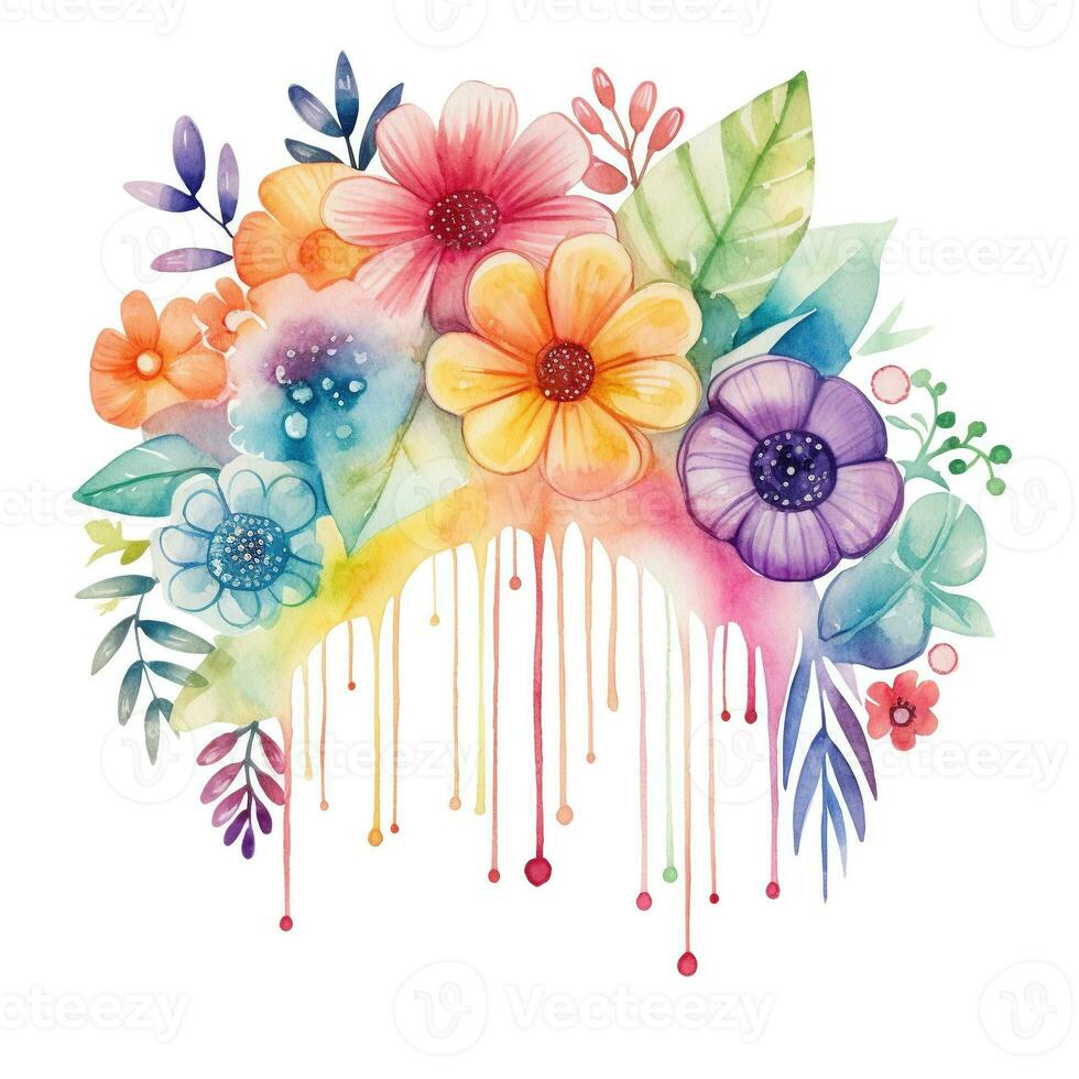 acuarela arco iris ilustración, floral arte, clipart, soltero elemento para diseño en blanco antecedentes. generativo ai foto