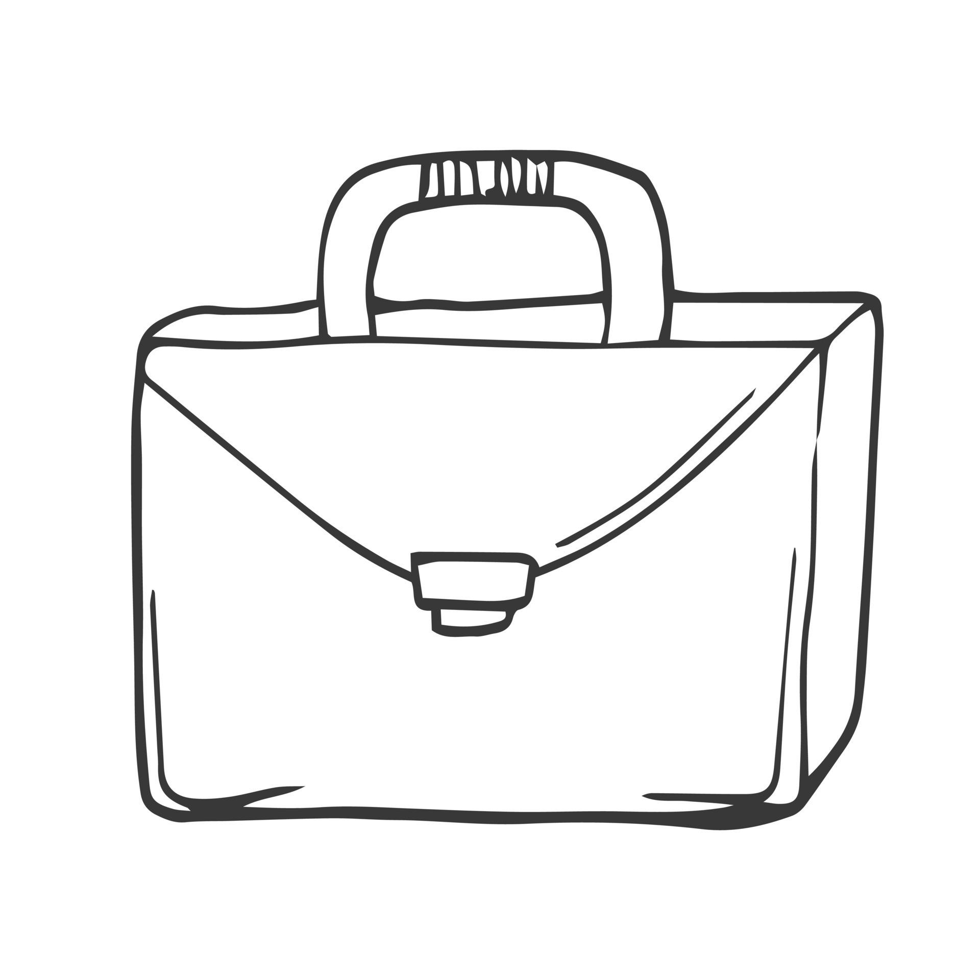 Hand drawn icon of briefcase in doodle style isolated on white