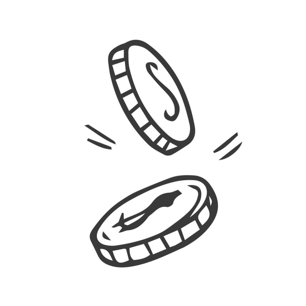 Business Finance Line Icon Coins. Money coins dropping sketch vector