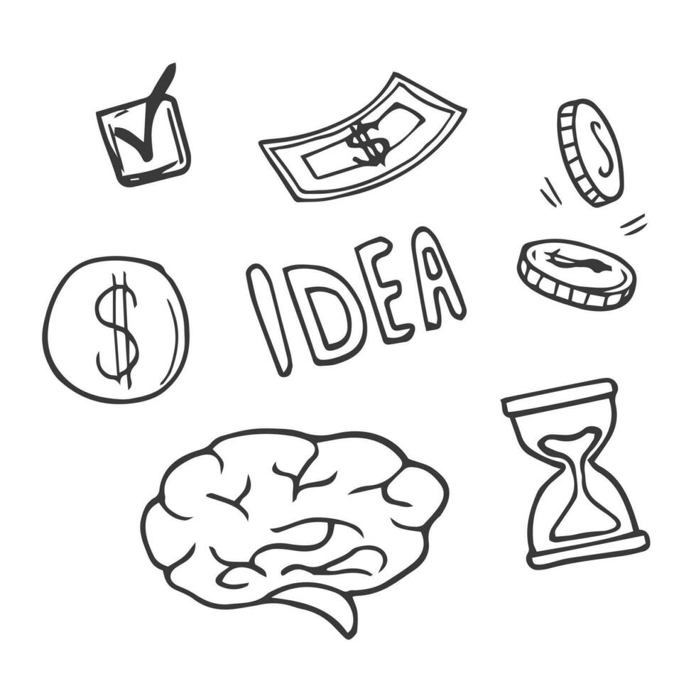 Business idea and business plan vector doodles