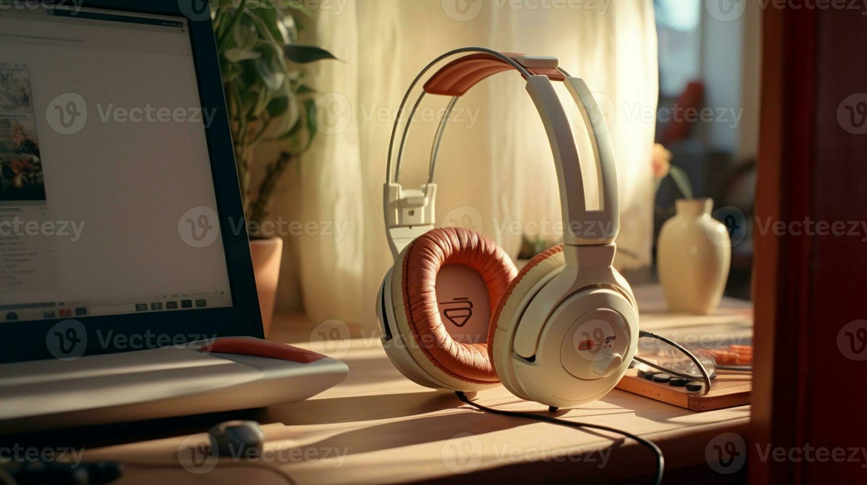 Tabletop Audio Excellence Headset on a Clean Computer Table photo